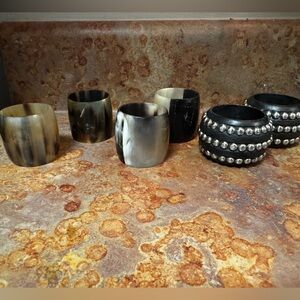 Set of 6 Horn and Wood Studded Napkin Rings
